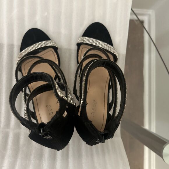 Bamboo Black Rhinestone Ankle Strap Heels Sz 10 READ Damage - Picture 4 of 10